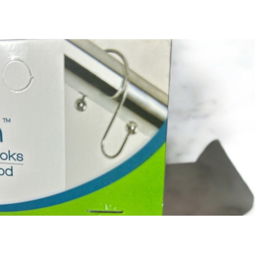 E.Z. Bath 12pc Shower Hooks Silver Stainless Steel Stays On Rod New Double Hooks